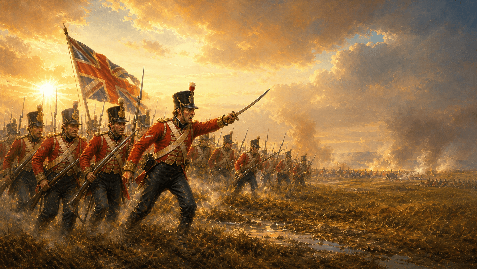 British infantry charging with bayonets fixed