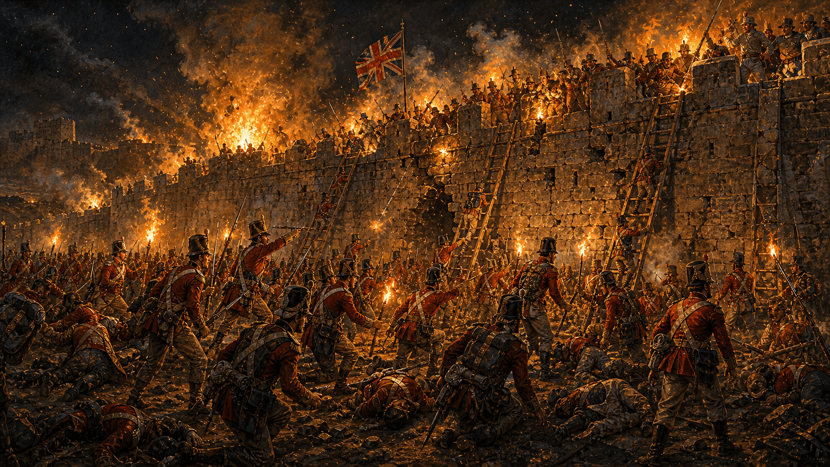 The storming of a fortress at night