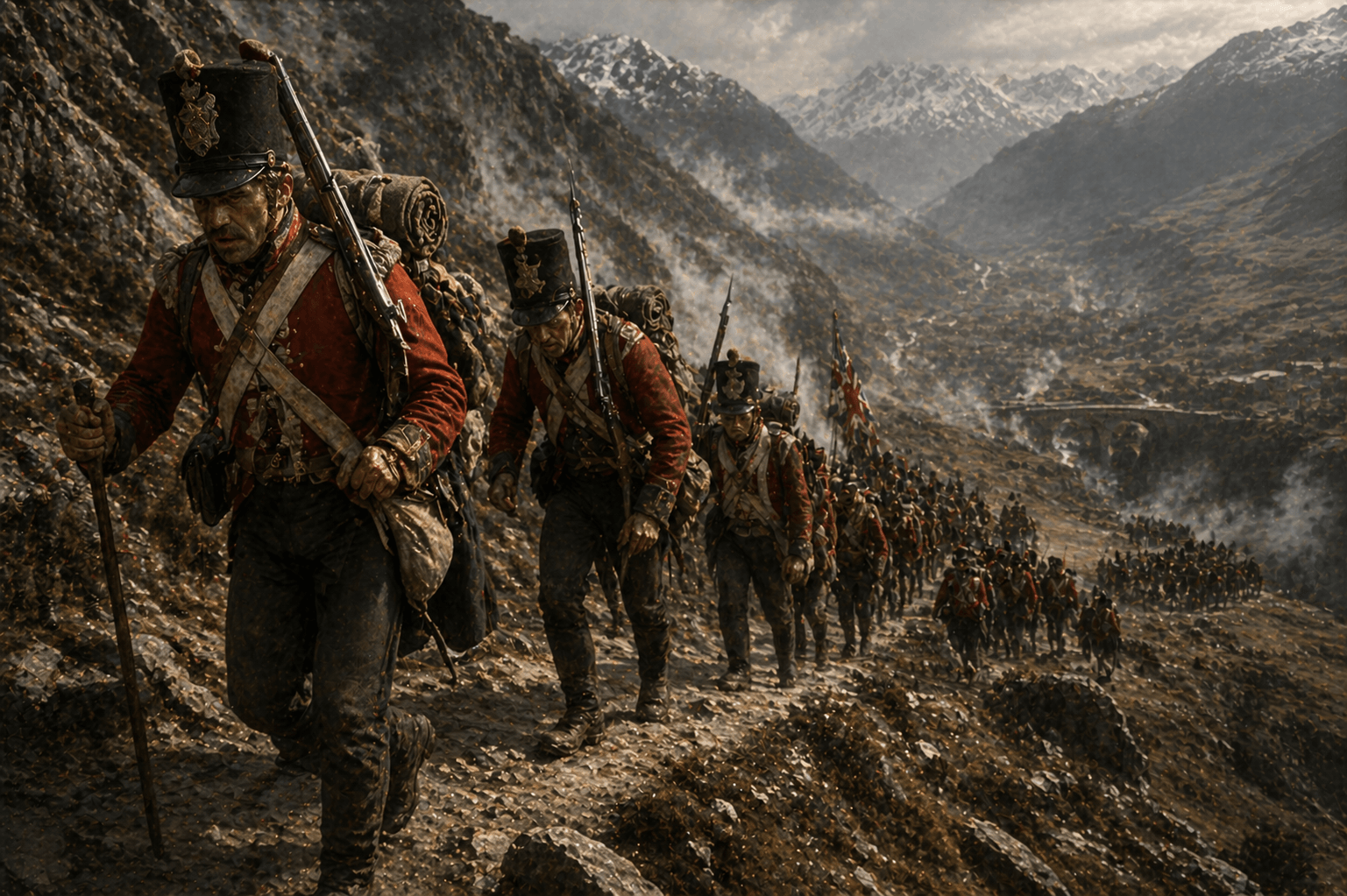 British and French forces clashing in the Peninsula