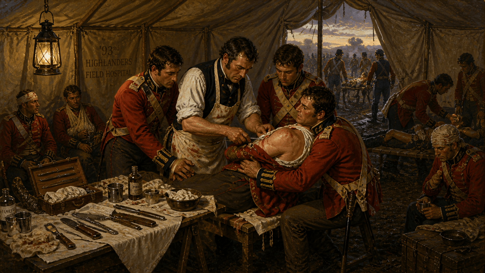 A regimental surgeon at work on the battlefield