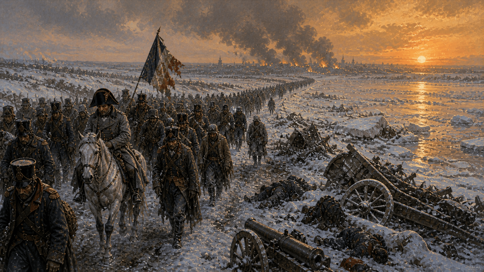 The Grande Armee retreating from Moscow in winter